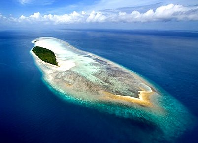 Aerial view of Mataking Island and its surrounding reef, Sabah